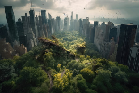 Nature reconquers a big city created with generative AI technologyの素材