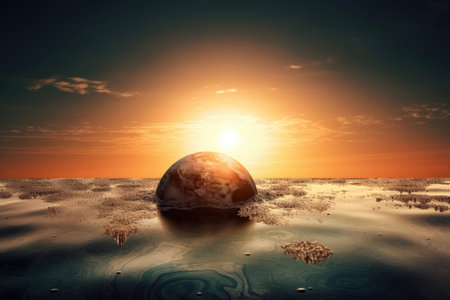Planet Earth melts in the sun triggered by global warming created with generative AI technologyの素材