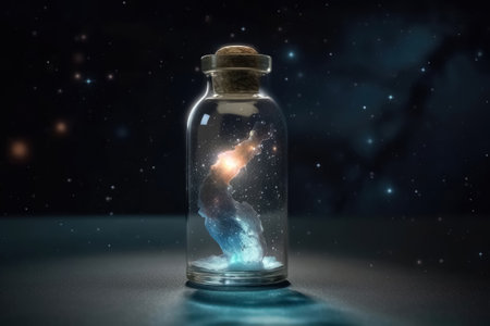 The universe in a glass bottle created with generative AI technologyの素材