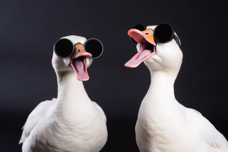 Two white goose singing a song created with generative AI technologyの素材