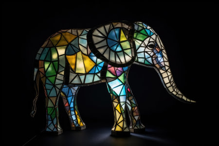 An elephant made of stained glas on a dark background created with generative AI technologyの素材