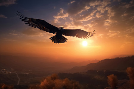An eagle escaping the sun on the wings of freedom created with generative AI technologyの素材