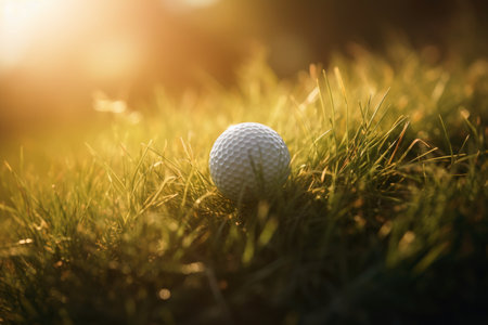Close-up of a golf ball on the green created with generative AI technologyの素材
