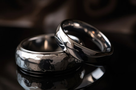 Two wedding rings made of liquid mercury created with generative AI technologyの素材