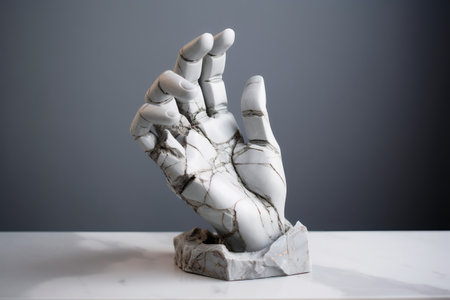 A sculpture of a broken human hand created with generative AI technologyの素材