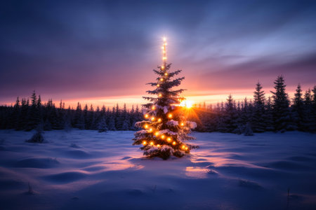 Beautiful christmas tree created with generative AI technologyの素材