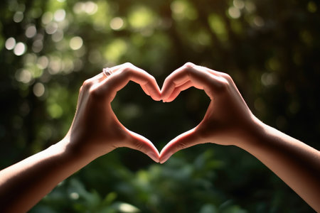 Two human hands forming a heart created with generative AI technologyの素材