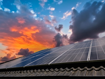 Solar panels producing clean energy on a roof of a residential house