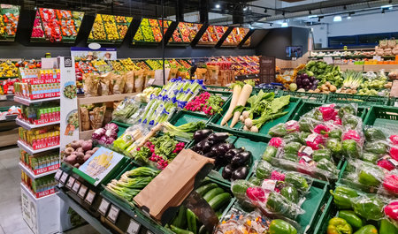 Kiel, Germany - 21.March 2023: The fruit and vegetable department in a supermarket in Germany