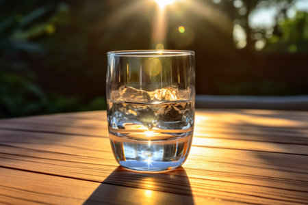 A glass of water in the sun with caustic light effects created with generative AI technologyの素材