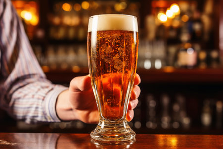 A big glass of beer in a pub created with generative AI technologyの素材