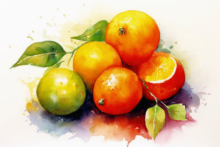 Watercolor of fruits on white background created with generative AI technologyの素材