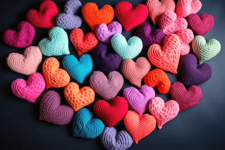Lots of hearts made of fabric created with generative AI technologyの素材