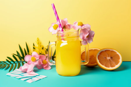 Fresh summer concept on a colorful background created with generative AI technologyの素材