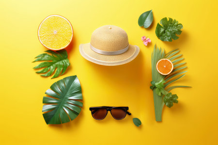 Fresh summer concept on a colorful background created with generative AI technologyの素材