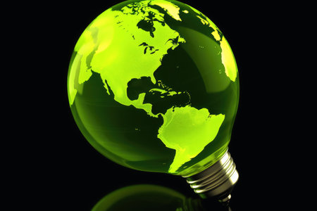 Green energy concept lightbulb created with generative AI technologyの素材