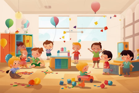 Happy people in a cafe created with generative AI technologyの素材