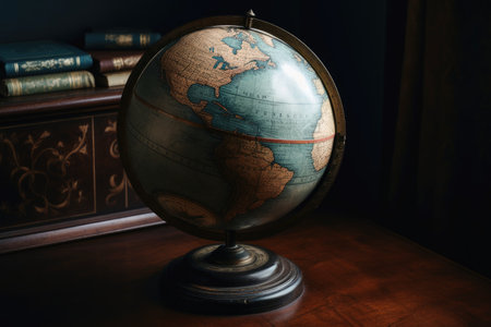 An old globe showing planet earth created with generative AI technologyの素材