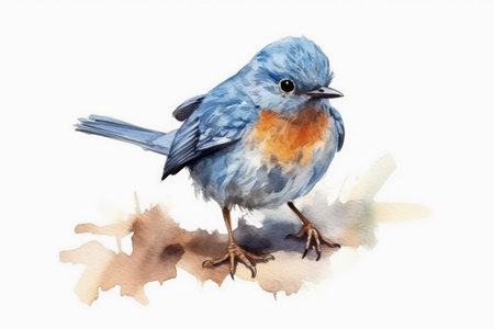 Watercolor of a cute bird on a white background created with generative AI technologyの素材