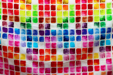 Detailed close up view on samples of cloth and fabrics in different colors found at a fabrics market.の写真素材