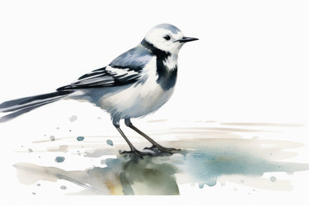 Watercolor wagtail on a white background created with generative AI technologyの素材