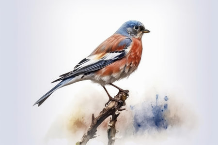 Watercolor linnet on a white background created with generative AI technologyの素材