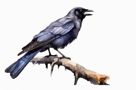 Watercolor jackdaw on a white background created with generative AI technologyの素材