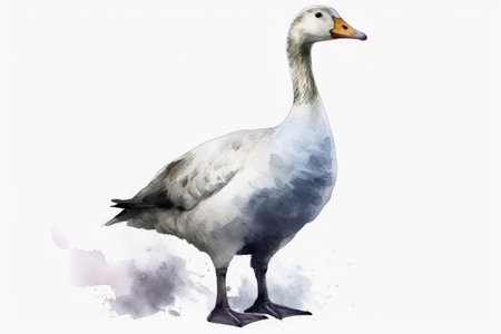 Watercolor painted grey goose on a white backgroundの素材