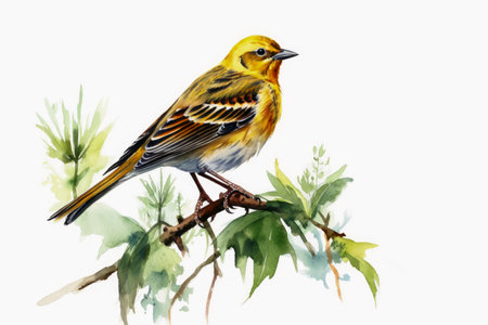 Watercolor painted yellowhammer on a white backgroundの素材