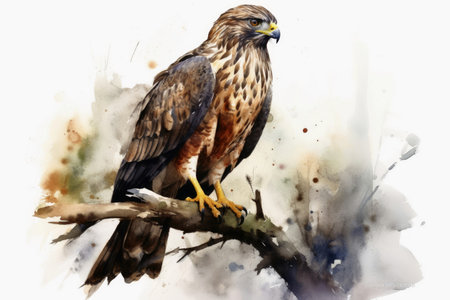 Watercolor painted merlin hawk on a white backgroundの素材