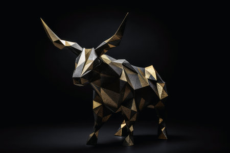 Wild animal origami covered in gold leaf created with generative AI technologyの素材