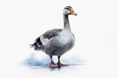 Watercolor painted grey goose on a white backgroundの素材