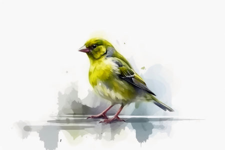 Watercolor painted greenfinch on a white backgroundの素材