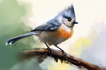Watercolor painted titmouse bird on a white backgroundの素材