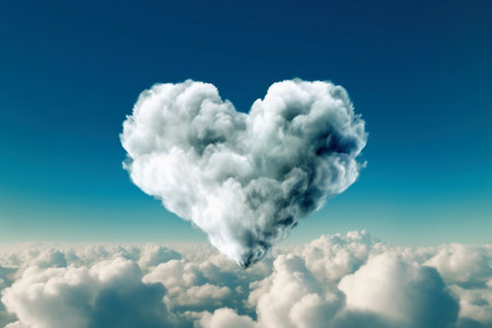 A cloud in heart shape created with generative AI technologyの素材
