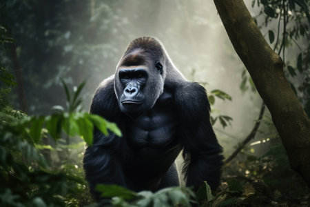 A big gorilla in the jungle created with generative AI technologyの素材