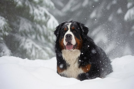 Portrait of a cute bernese mountain dog created with generative AI technologyの素材