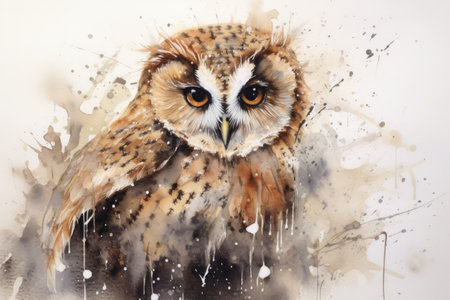Watercolor painting of an owl on a white backgroundの素材