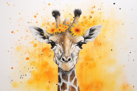 Watercolor painting of a giraffe on a white backgroundの素材