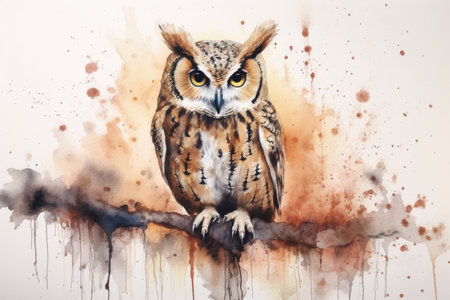 Watercolor painting of an owl on a white backgroundの素材