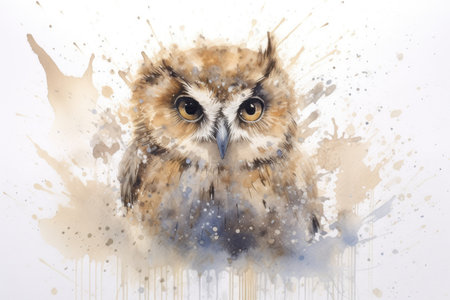 Watercolor painting of an owl on a white backgroundの素材