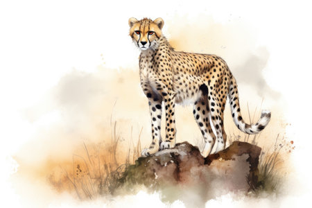 Watercolor painting of a cheetah on a white backgroundの素材