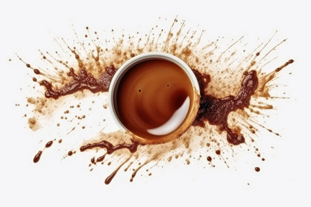 Coffee stains and splashes on a white backgroundの素材
