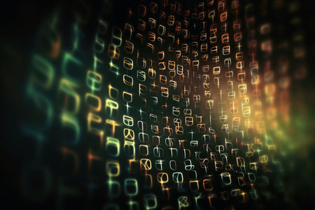 Abstract mathematical background glowing with lines and waves  created with generative AI technologyの素材