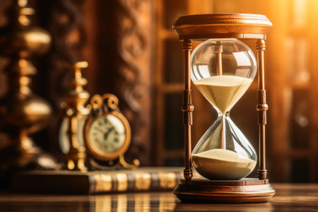Hourglass and the concept of time created with generative AI technologyの素材