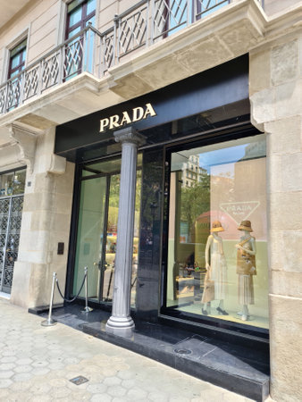 Barcelona, Spain - 22 July 2023: A noble boutique of the world-famous brand Prada in the shopping...