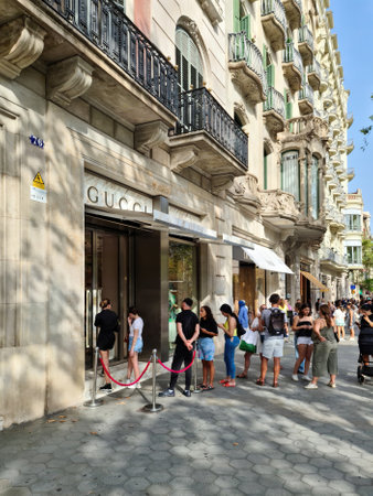 Barcelona, Spain - 22 July 2023: A noble boutique of the world-famous brand Gucci in the shopping...