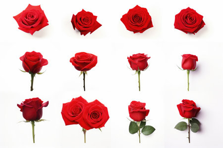 A collection of rose ornaments isolated on a white backgroundの素材