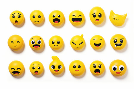 A collection of separated emojis isolated on a white backgroundの素材