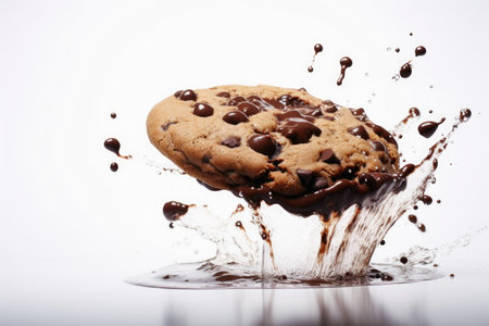 Splasing choclate on a cookie on white backgroundの素材